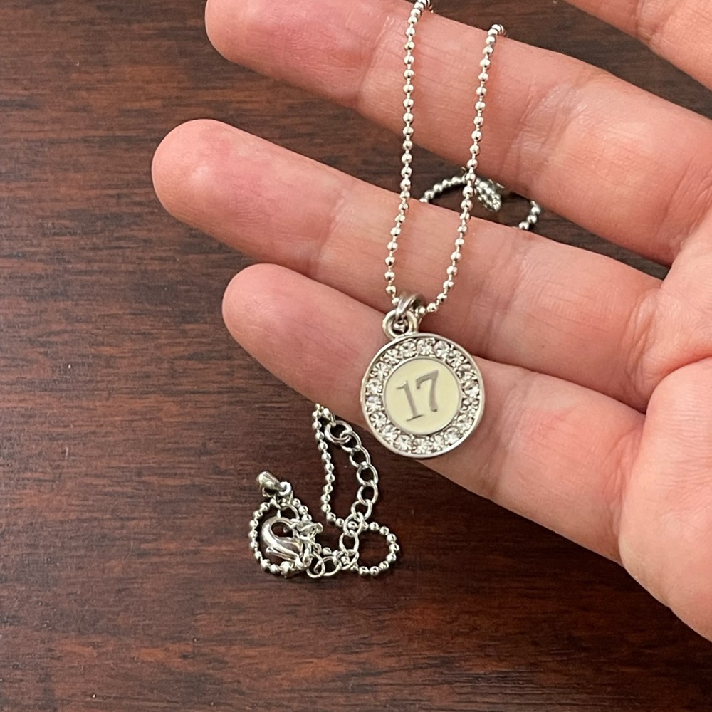 17th birthday enamel diamanté silver tone metal pendant necklace